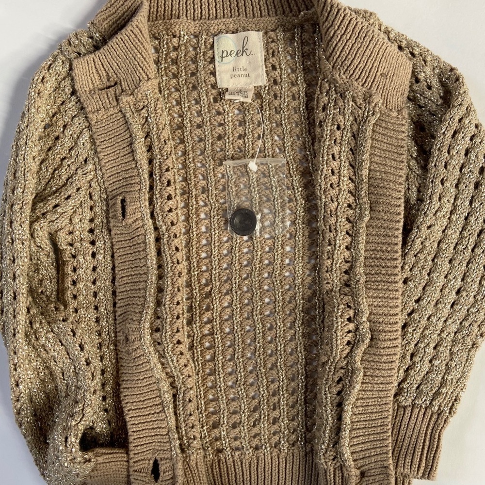 Peek Champagne Brown Sparkly Button Down Cardigan Infant 12-18 Months